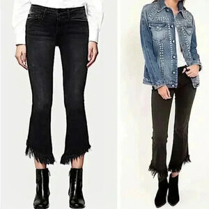 Frame Le Crop Mini Boot Fox Park Fringe Shredded Hem Jeans - Black - Size 28